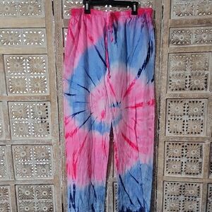 Just Love Pink and Blue Tie-Dye Pants Hippie Festival Lounge Sz M
